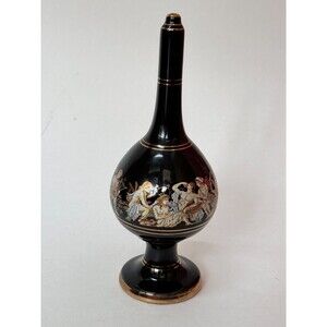 Cone Incense Burner Hand Made in Greece black 24k gold Grecian Decor Rare Find